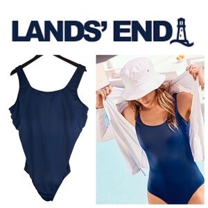 Lands End Sz 22W 3X One Piece Swimsuit Navy Blue Slimming Cruise Beach Coastal